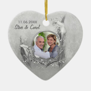 Ornement Cœur En Céramique Anniversaire d'argent Calla photo Keepsaké