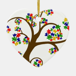 Ornement Cœur En Céramique Arbre d'autisme de la vie