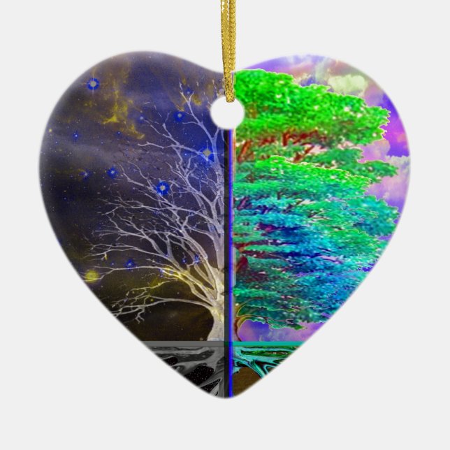 Ornement Cœur En Céramique Arbre de la connexion de la vie (Devant)