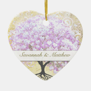 Ornement Cœur En Céramique Arbre de lavande à feuilles en cœur Mariage oiseau
