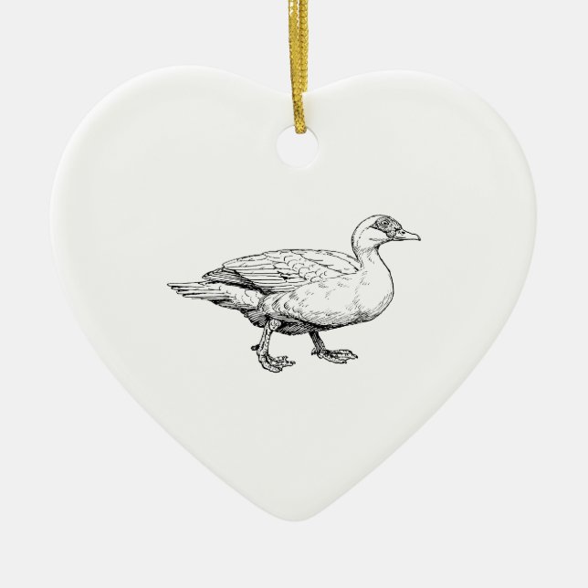 Ornement Cœur En Céramique Art d'oiseau de canard de Muscovy (Devant)