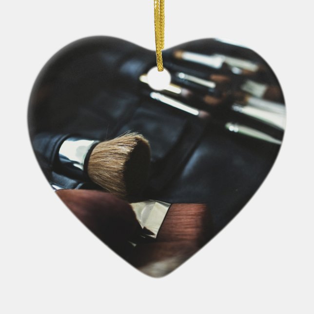 Ornement Cœur En Céramique Artiste de maquillage noir élégant (Devant)