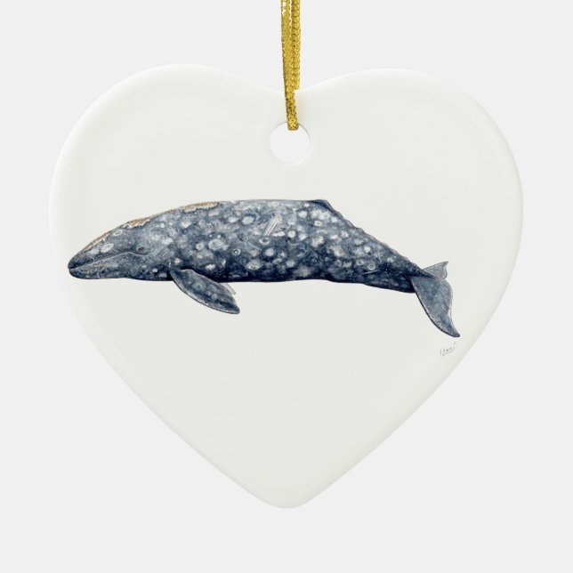 Ornement Cœur En Céramique Baleine gris (Devant)