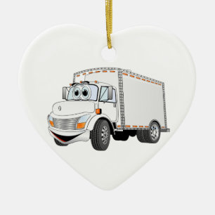 Ornement Cœur En Céramique Bande dessinée de blanc de camion de livraison