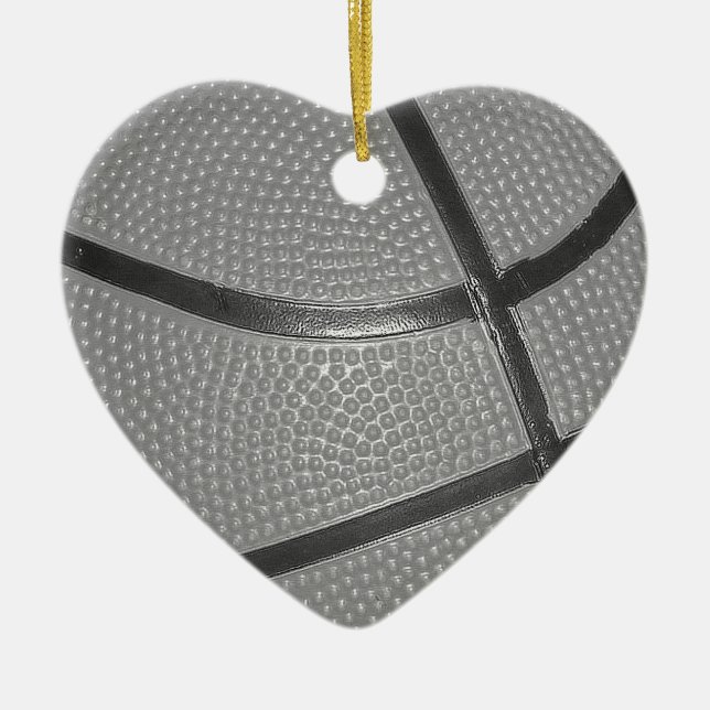 Ornement Cœur En Céramique Basket-ball noir et blanc (Devant)