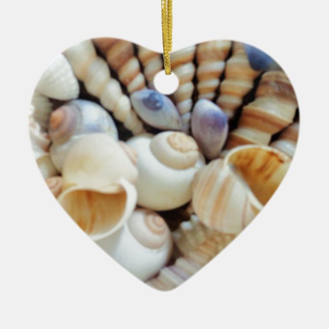Ornement Cœur En Céramique Beaux Coquillages, Été, Plage, Coquillages (Devant)
