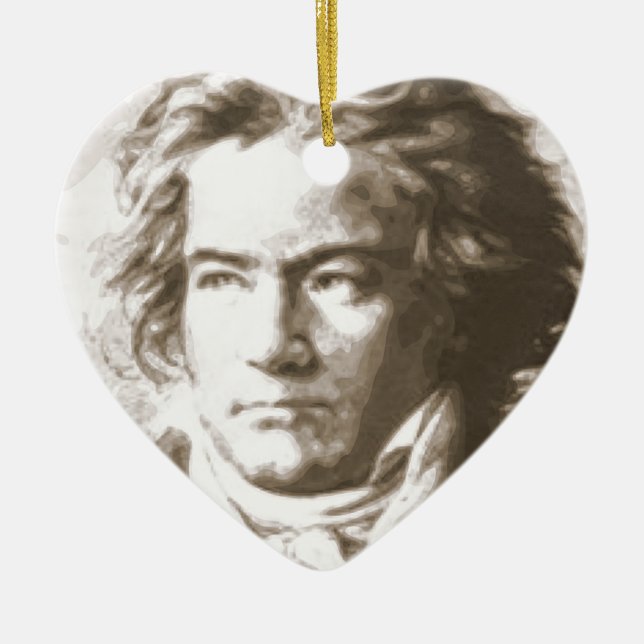 Ornement Cœur En Céramique Beethoven À Sepia (Devant)