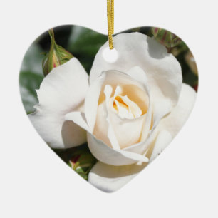 Ornement Cœur En Céramique belle rose blanche fleur. amour et romance