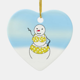Ornement Cœur En Céramique Bikini Time Snowmen Bikini Girl