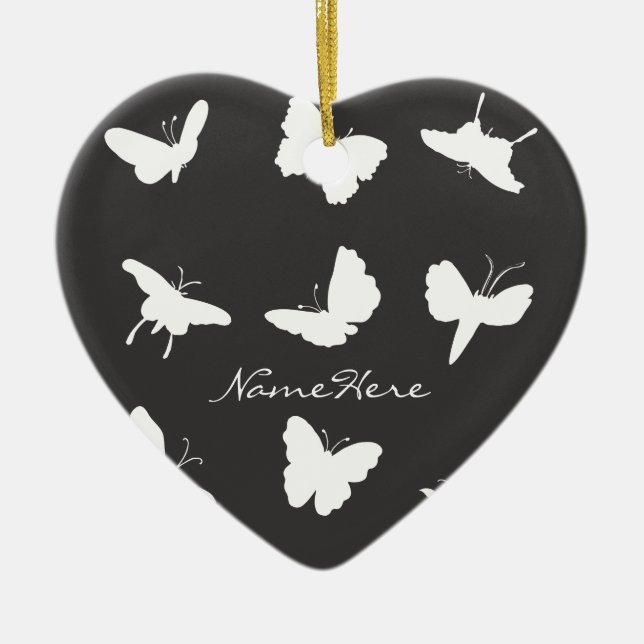 Ornement Cœur En Céramique Black and white Butterfly Silhouettes (Devant)