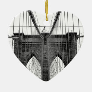 Ornement Cœur En Céramique Black White Brooklyn Bridge New York