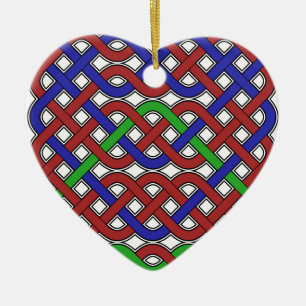 Ornement Cœur En Céramique Bleu, vert et rouge céleste noeuds