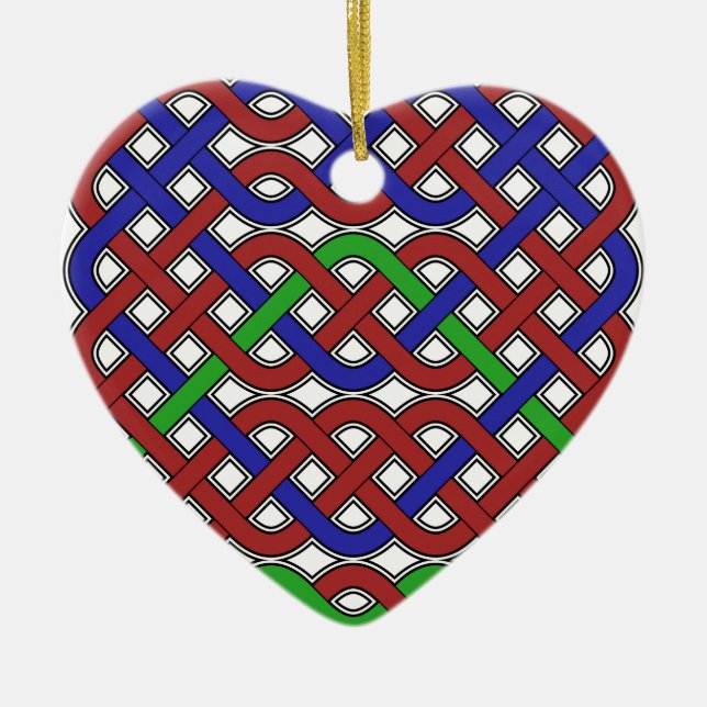 Ornement Cœur En Céramique Bleu, vert et rouge céleste noeuds (Devant)