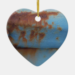 Ornement Cœur En Céramique bleu vintage rouillé