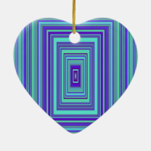 Ornement Cœur En Céramique Bleu violet vert Rectangles Art géométrique