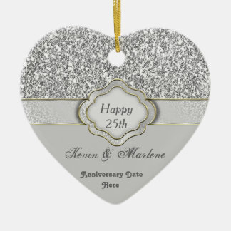 Ornement Cœur En Céramique BLING Silver PERSONNALISÉ 25e ANNIVERSAIRE CADEAU 