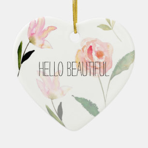 Ornement Cœur En Céramique Bonjour belle aquarelle florale