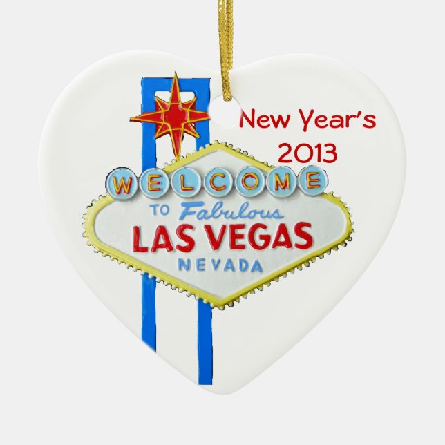 Ornement Cœur En Céramique Bonne année à Las Vegas (Devant)