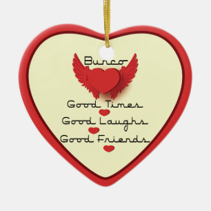 Ornement Cœur En Céramique bons temps de bunco avec le coeur