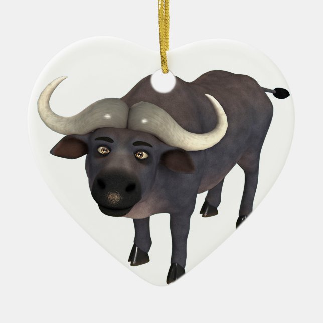 Ornement Cœur En Céramique Buffalo d'eau de bande dessinée (Devant)