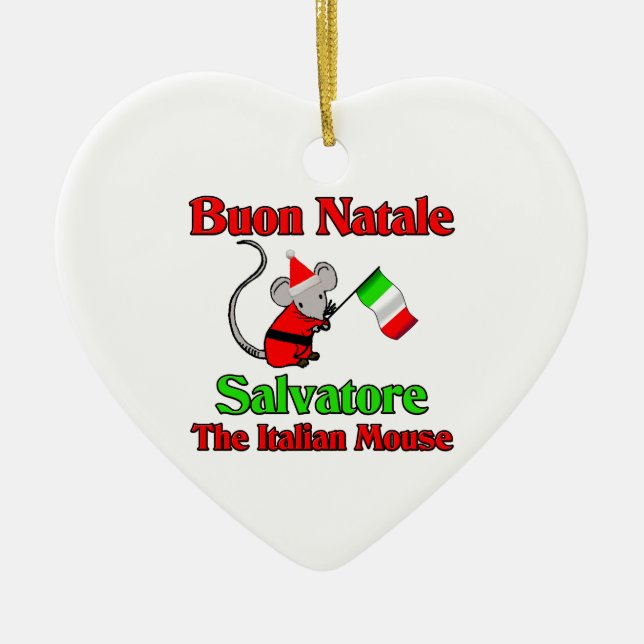 Ornement Cœur En Céramique Buon Natale Salvatore la souris italienne (Devant)