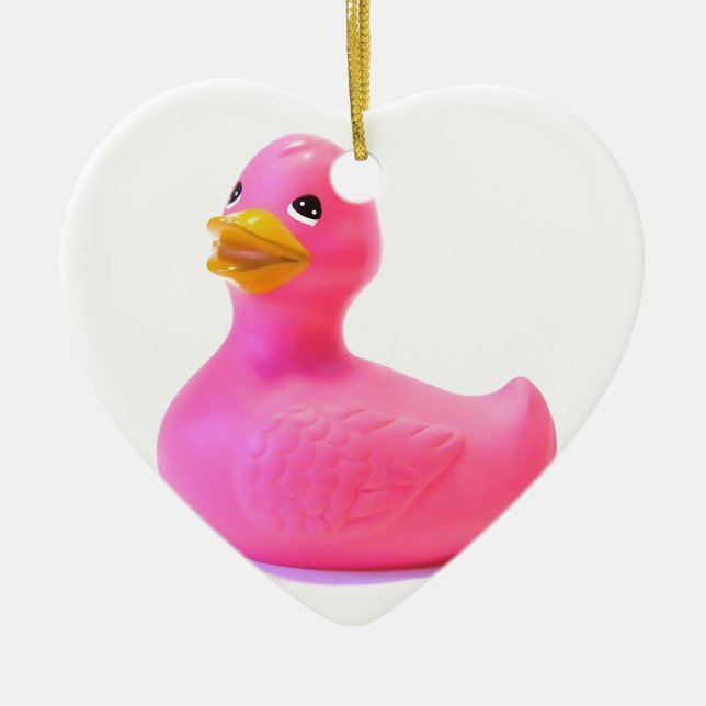 Ornement Cœur En Céramique Canard en caoutchouc rose (Devant)