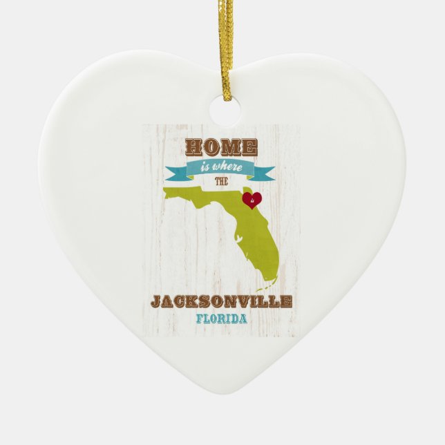 Ornement Cœur En Céramique Carte de Jacksonville, la Floride - à la maison (Devant)
