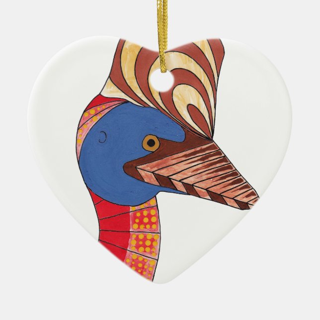 Ornement Cœur En Céramique Cassowary Art autochtone authentique (Devant)