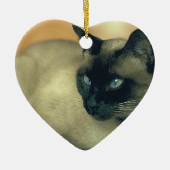 Ornement Cœur En Céramique Chat siamois (Devant)