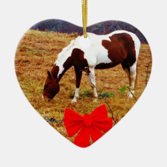 Ornement Cœur En Céramique Cheval de Noël (Devant)