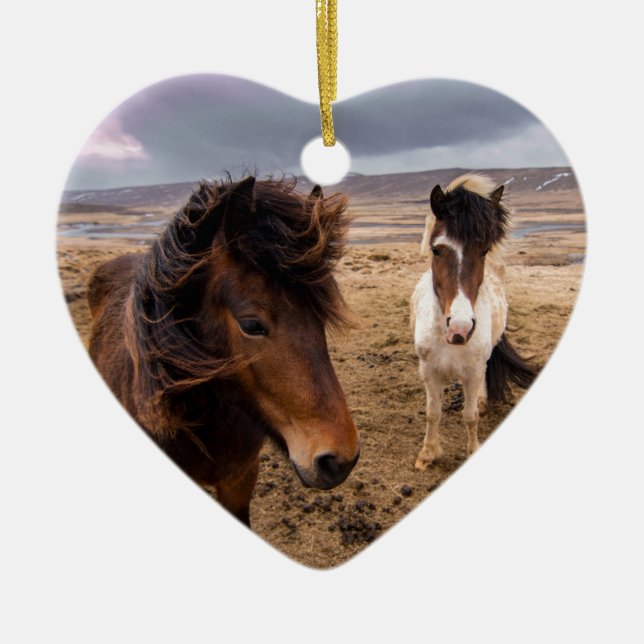 Ornement Cœur En Céramique Chevaux de l'Islande (Devant)