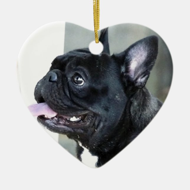 Ornement Cœur En Céramique Chien de bouledogue français (Devant)