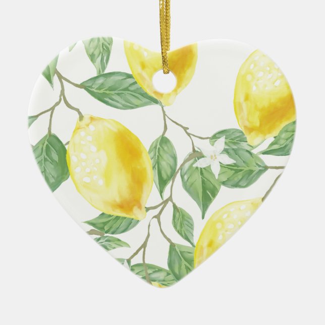 Ornement Cœur En Céramique Citron d'aquarelle (Devant)
