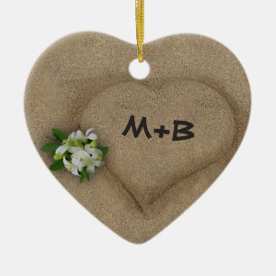 Ornement Cœur En Céramique Coeur dans le sable avec vos initiales