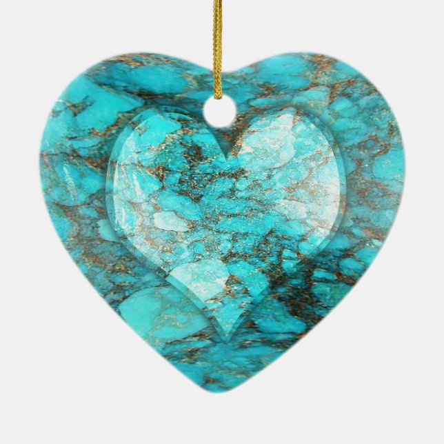 Ornement Cœur En Céramique Coeur de roche de turquoise (Dos)