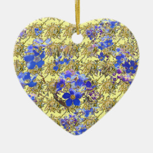Ornement Cœur En Céramique Coeur floral Oubliez moi Pas & Primula