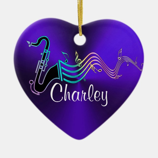 Ornement Cœur En Céramique Coeur pourpre personnalisé de vacances de musique (Devant)