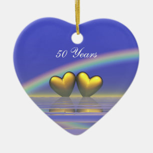 Ornement Cœur En Céramique Coeurs d'or du 50e anniversaire