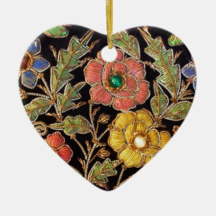Ornement Cœur En Céramique Conception florale vintage colorée de perles en