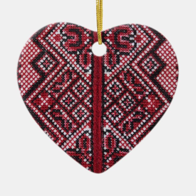 Ornement Cœur En Céramique Conception ukrainienne traditionnelle (Devant)