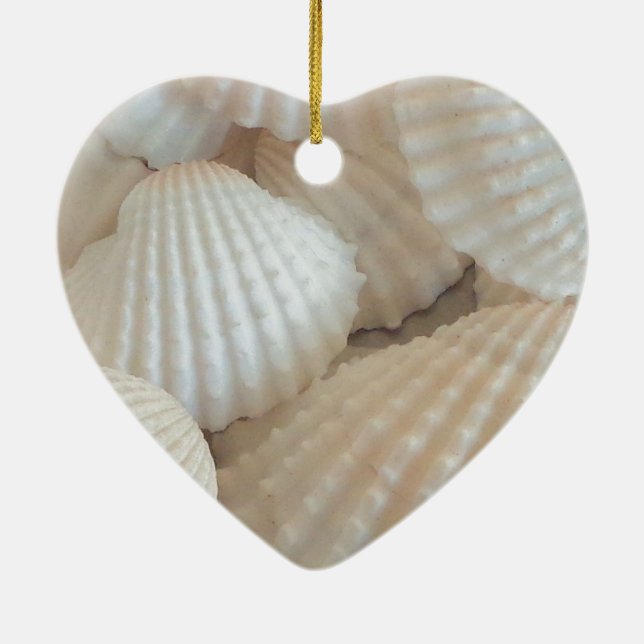 Ornement Cœur En Céramique Coquillages blancs ensoleillés, Plage d'été Exotiq (Dos)