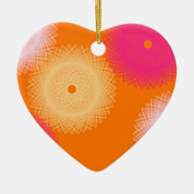 Ornement Cœur En Céramique couleur pop orange et rose (Devant)