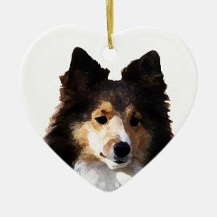 Ornement Cœur En Céramique Croquis de peinture Sheltie Dog