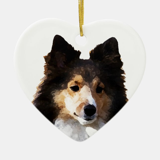 Ornement Cœur En Céramique Croquis de peinture Sheltie Dog (Devant)