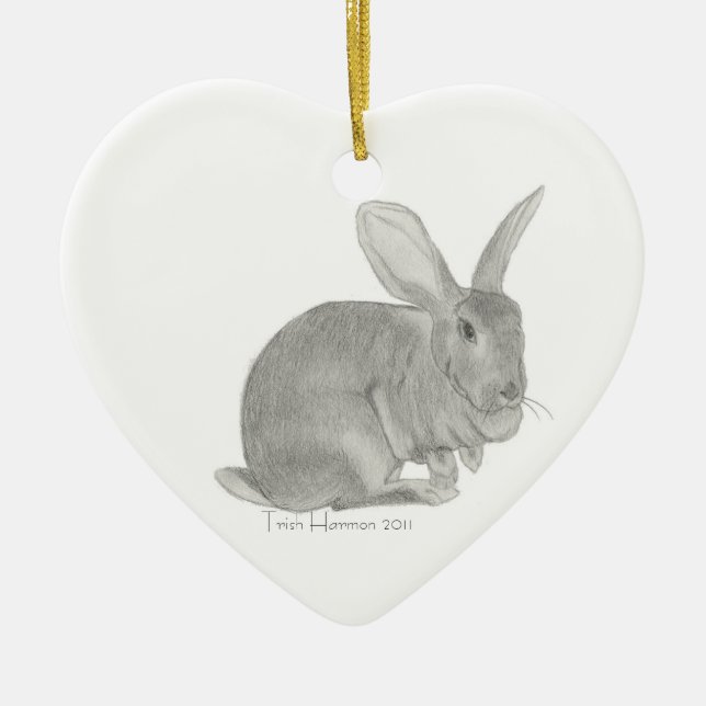 Ornement Cœur En Céramique Croquis géant flamand de lapin (Devant)