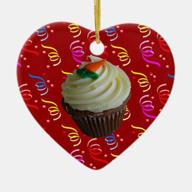Ornement Cœur En Céramique Cupcake de carottes avec Confetti (Devant)