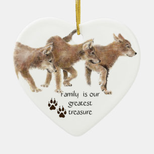 Ornement Cœur En Céramique Cute Wolf chips - La famille est notre plus grand 