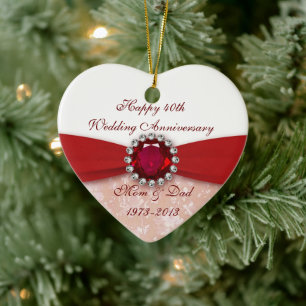 Ornement Cœur En Céramique Damask 40e anniversaire de Mariage