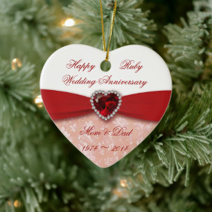 Ornement Cœur En Céramique Damask 40e anniversaire Mariage Design