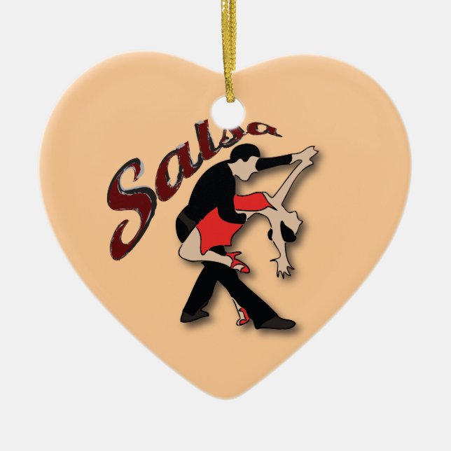 Ornement Cœur En Céramique Danseurs de Salsa (Devant)
